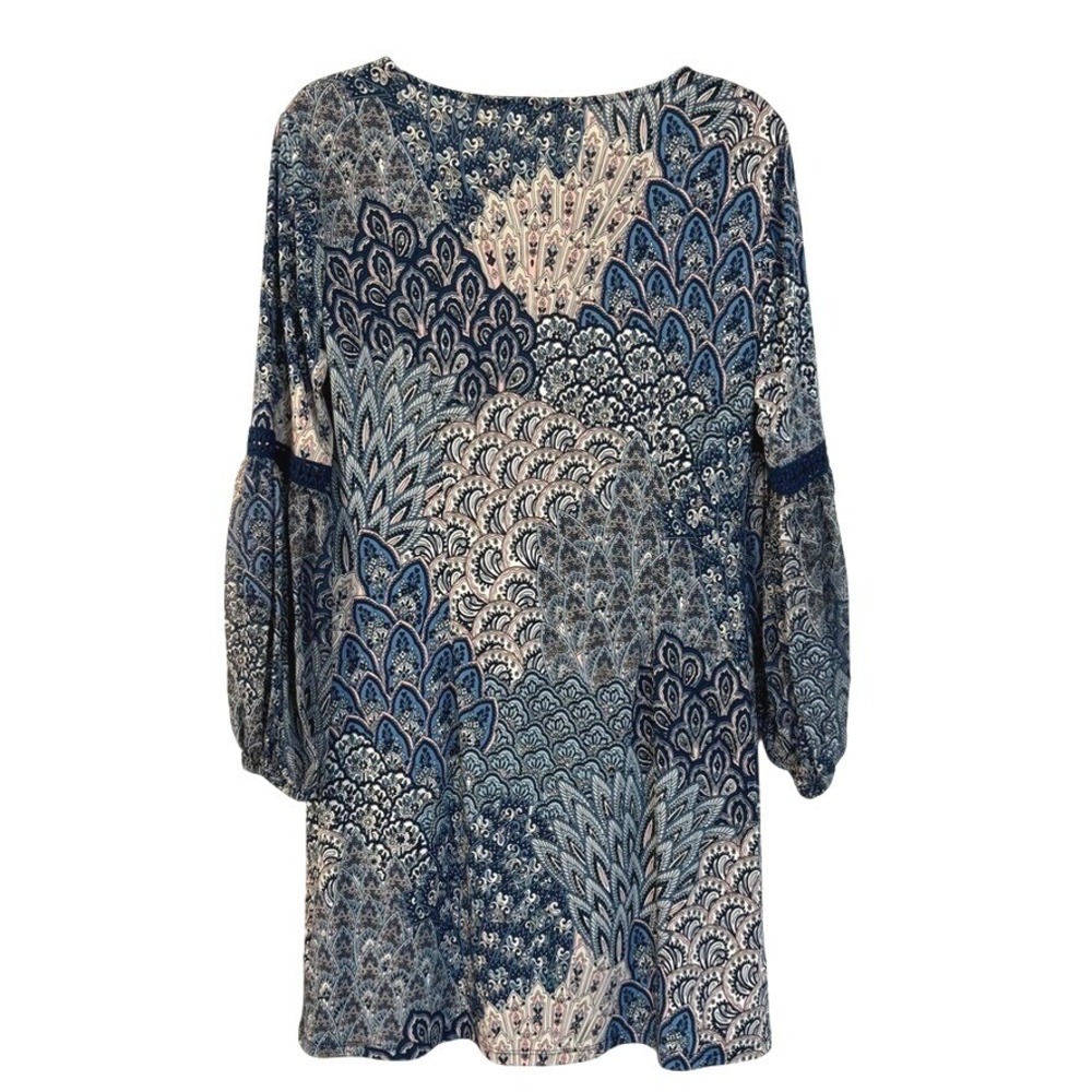 Westport Blue Pink Paisley Boho V-Neck Balloon Sleeve Mini Dress XS Boho Peacock - Picture 8 of 13